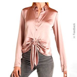 NWT Express Satin Tie front Portofino Shirt- blush